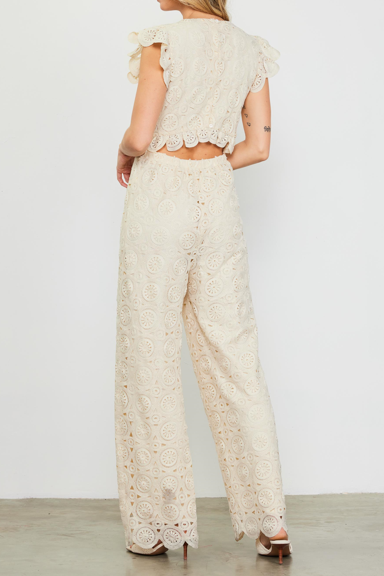 Ruffle Sleeve Eyelet Jumpsuit | Ivory