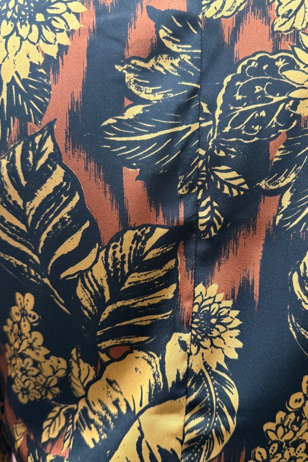 Long Sleeve Button Front Satin Blouse | Pink Ikat