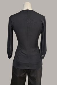 3/4 Sleeve Scoop Neck Mesh Top | Wine Mesh, Black Mesh