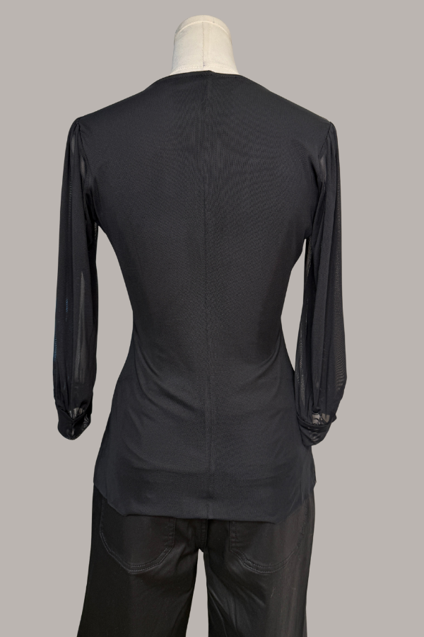 3/4 Sleeve Scoop Neck Mesh Top | Wine Mesh, Black Mesh