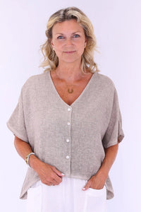 Linen & Cotton Blend Short Sleeve Cardigan | Pale Pink, Truffle, White