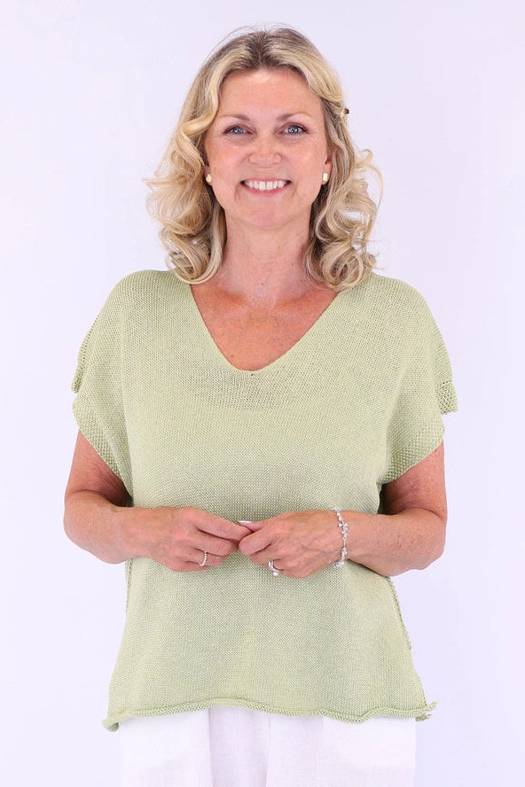 Cotton Blend Cap Sleeve Tee | Summer Green, White