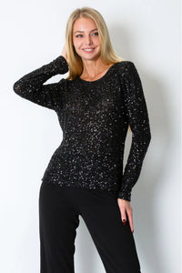 Sequin Scoop Neck Top | Black