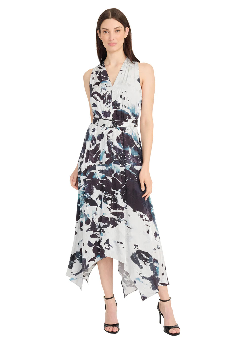 Hankerchief Hem Midi Dress | Black/Silver