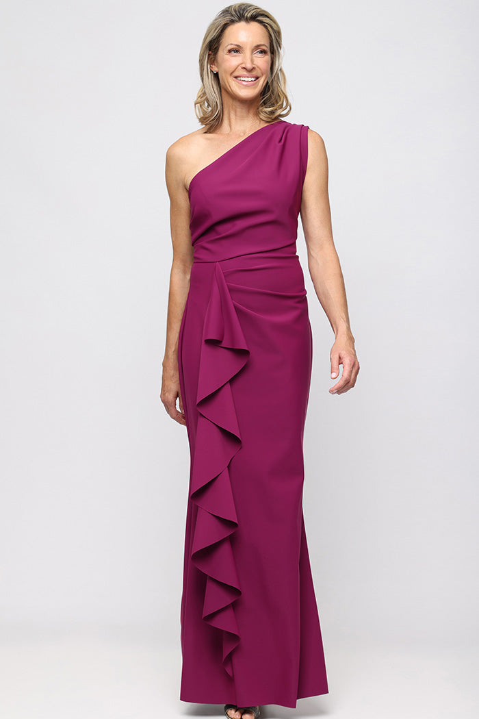 One Shoulder Smooth Fit Dress with Cascade Ruffle | Passion