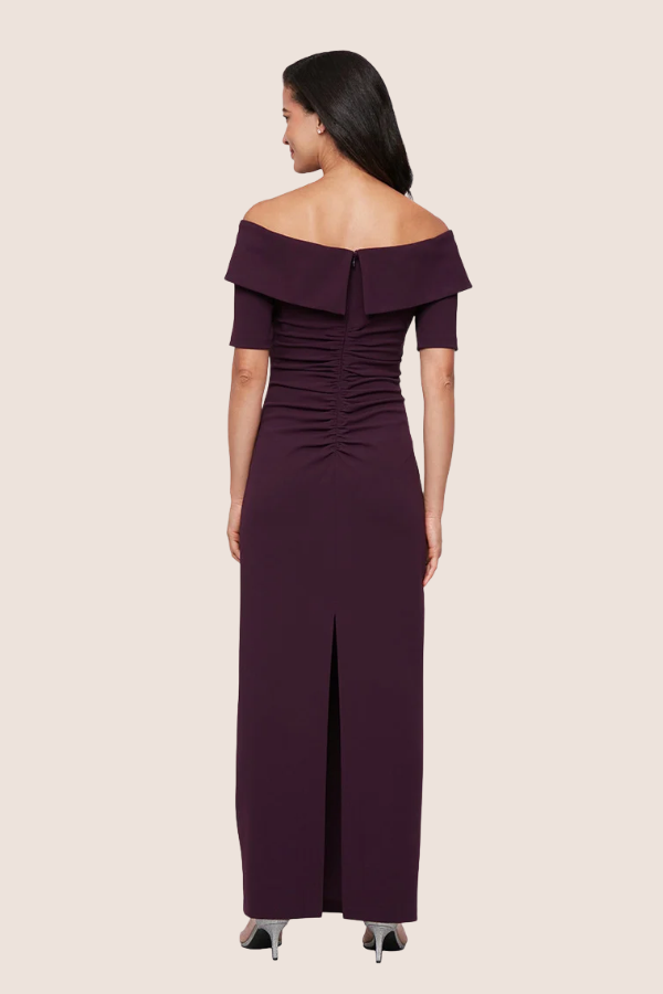 Stretch Crepe off-the-Shoulder Dress | Aubergine
