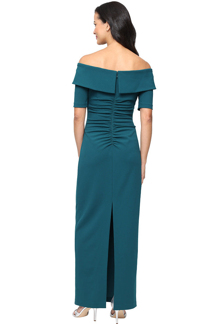 Stretch Crepe off-the-Shoulder Dress | Dark Teal, Aubergine