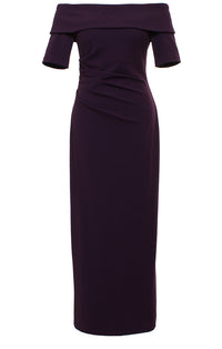 Stretch Crepe off-the-Shoulder Dress | Dark Teal, Aubergine
