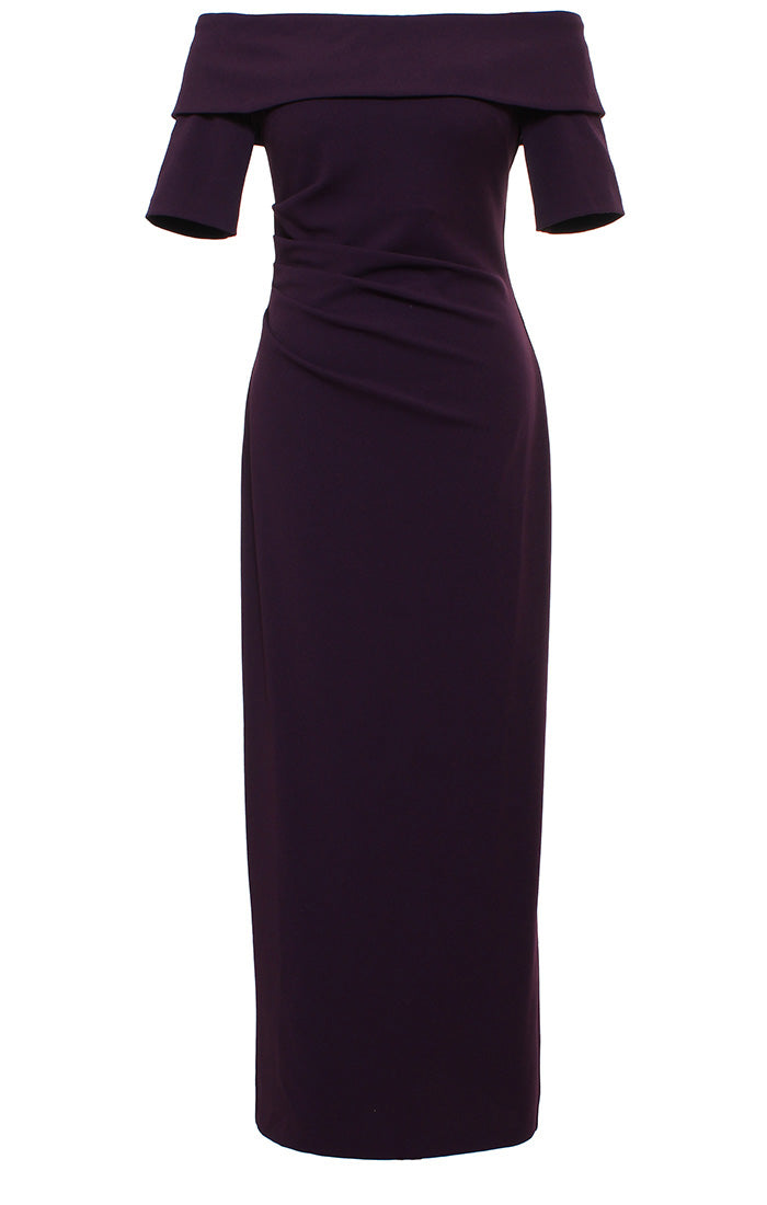 Stretch Crepe off-the-Shoulder Dress | Dark Teal, Aubergine