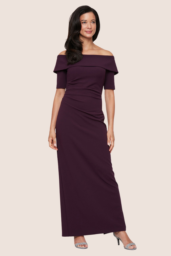 Stretch Crepe off-the-Shoulder Dress | Aubergine