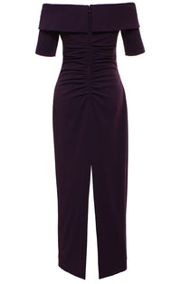 Stretch Crepe off-the-Shoulder Dress | Dark Teal, Aubergine