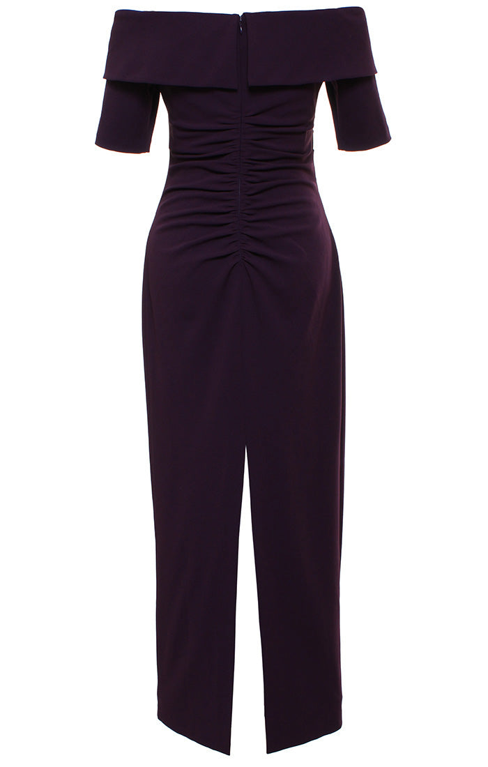 Stretch Crepe off-the-Shoulder Dress | Dark Teal, Aubergine