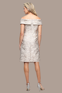 Off the Shoulder Jacquard Dress with Foldover Neckline | Taupe