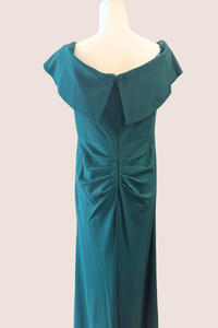 Off the Shoulder Stretch Crepe Dress with Fishtail Back