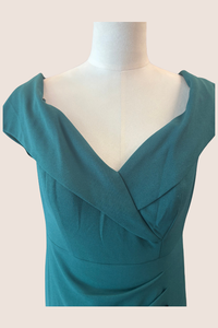 Off the Shoulder Stretch Crepe Dress with Fishtail Back