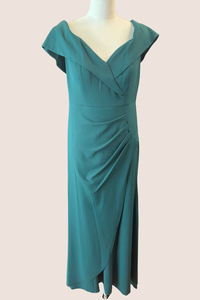 Off the Shoulder Stretch Crepe Dress with Fishtail Back