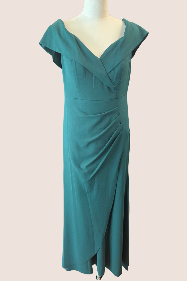 Off the Shoulder Stretch Crepe Dress with Fishtail Back