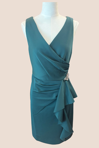 Sleeveless Stretch Scuba Crepe Dress with Cascade Detail