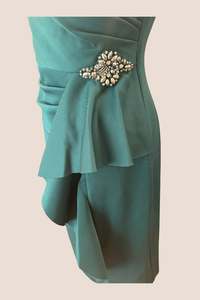 Sleeveless Stretch Scuba Crepe Dress with Cascade Detail