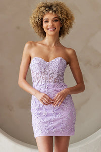 Strapless Sweetheart Lace Short Dress | Lilac