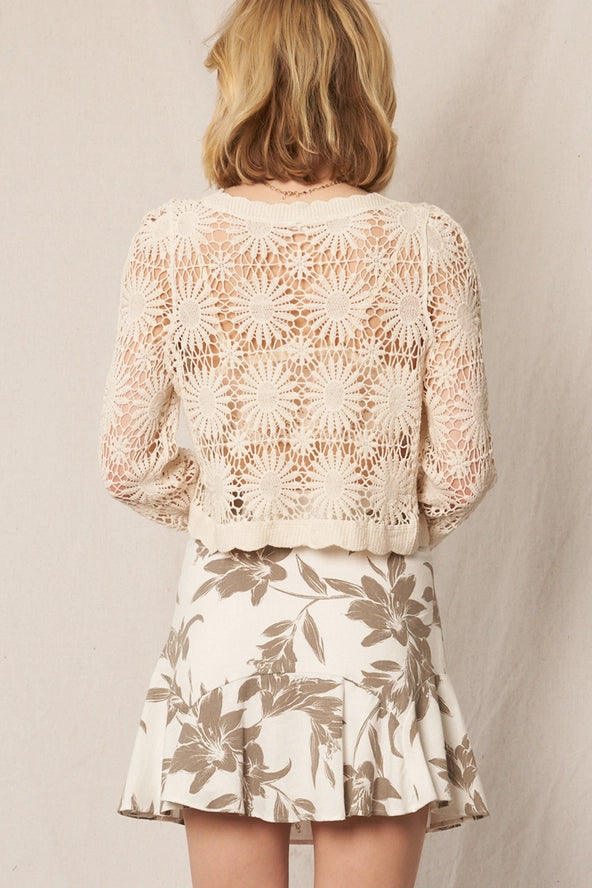 Flower Pattern Crochet Cardigan | Natural
