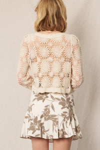 Flower Pattern Crochet Cardigan | Natural
