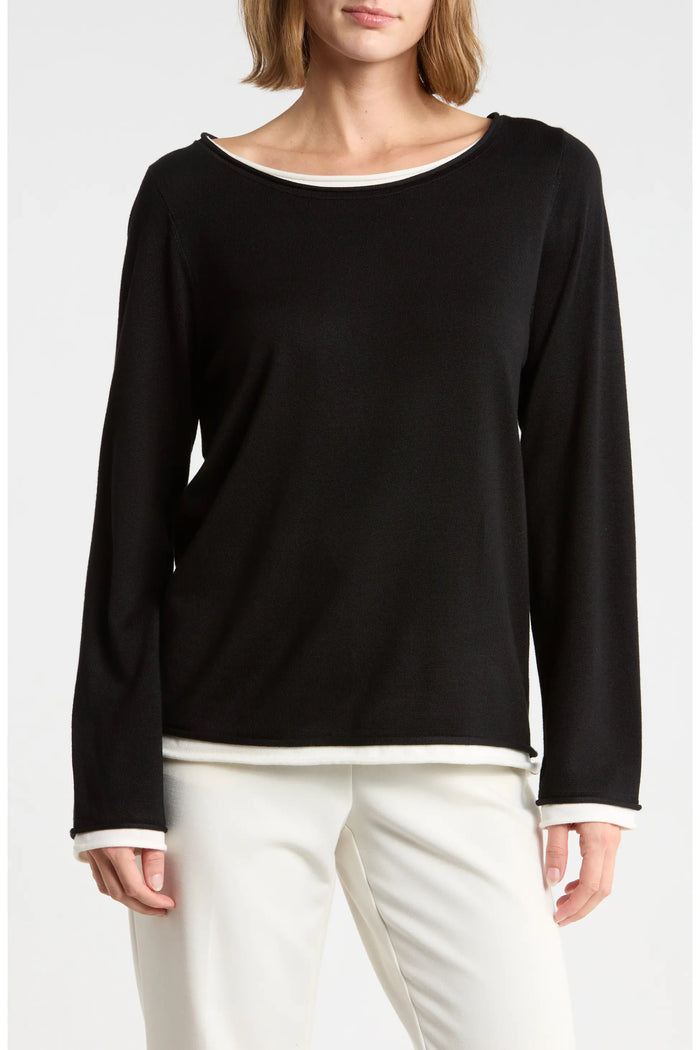 Layer Look Sweater | Black/Cream, Red Currant/Cream