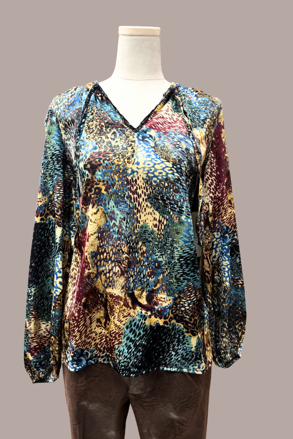 Long Sleeve Peasant Top | Teal/Plum