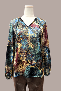 Long Sleeve Peasant Top | Teal/Plum