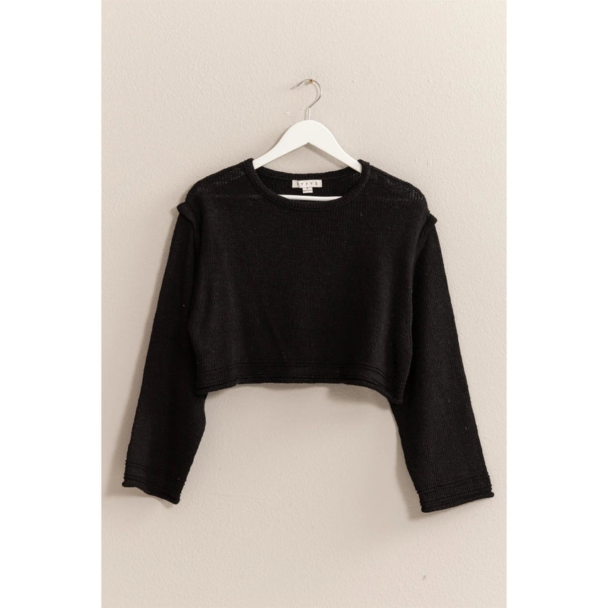 Cropped Sweater Pullover | Black