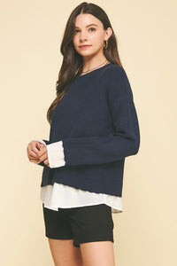 Contrast Woven Detail Sweater | Navy