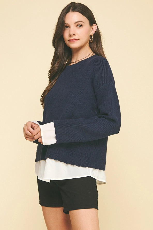 Contrast Woven Detail Sweater | Navy