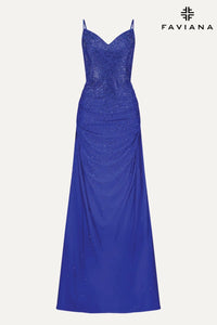Faviana 9555 Plus Size Corset Maxi Dress With Hotfix Crystals