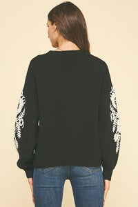 Embroidered Detail Knit Sweater | Black