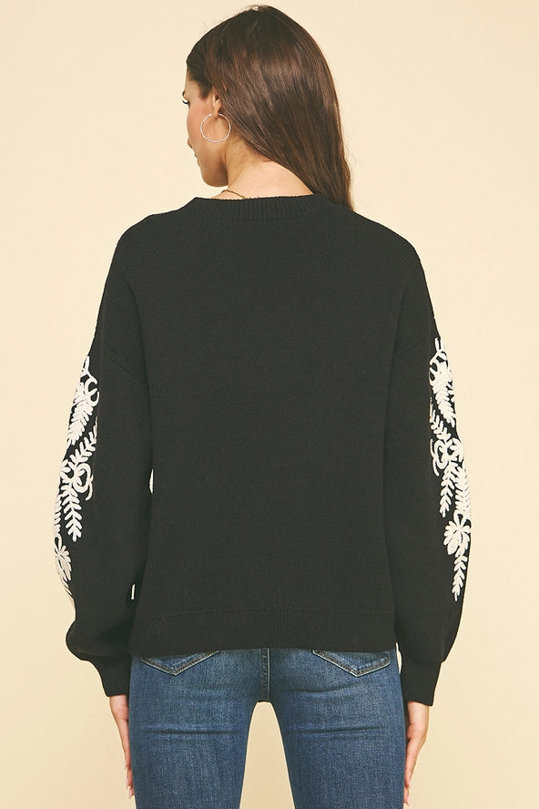 Embroidered Detail Knit Sweater | Black