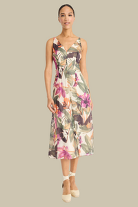 Double Floral V-Neck Seamed Dress | Ivory/Berry