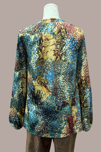 Long Sleeve Peasant Top | Teal/Plum