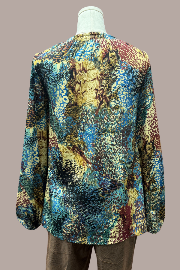 Long Sleeve Peasant Top | Teal/Plum