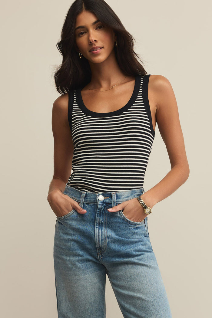 Elin Striped Rib Tank | Black/White