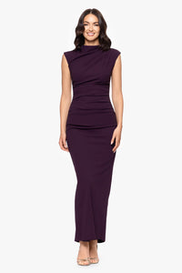 Scuba Crepe Rouch High Neck Gown | Mulberry