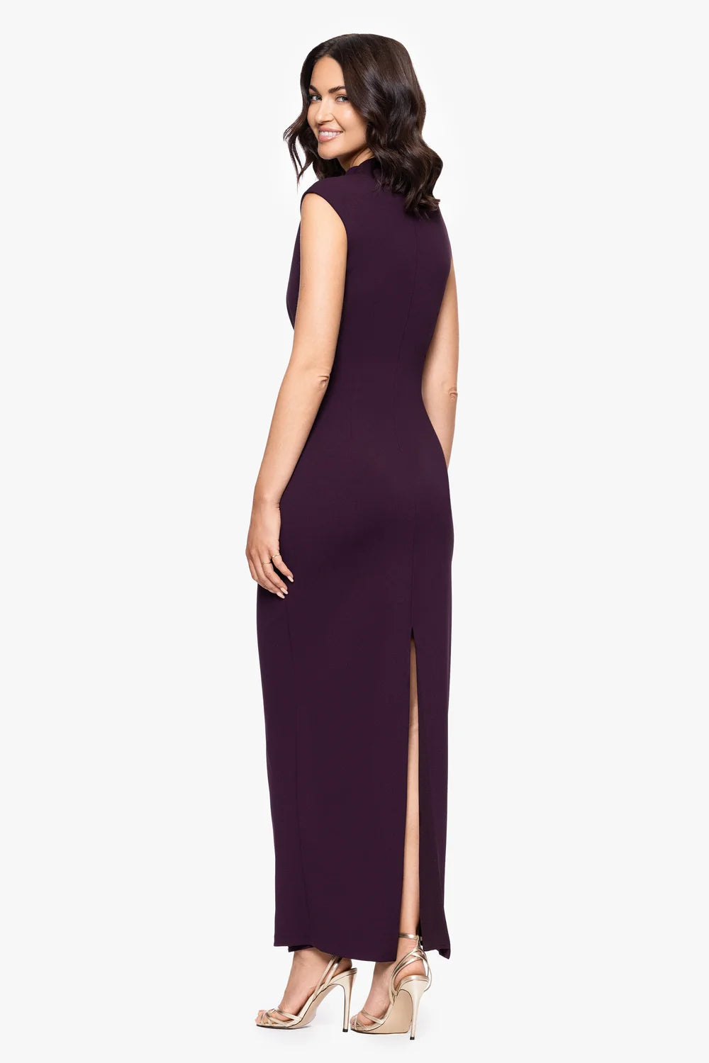 Scuba Crepe Rouch High Neck Gown | Mulberry