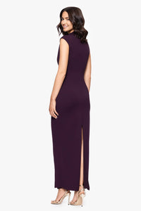 Scuba Crepe Rouch High Neck Gown | Mulberry