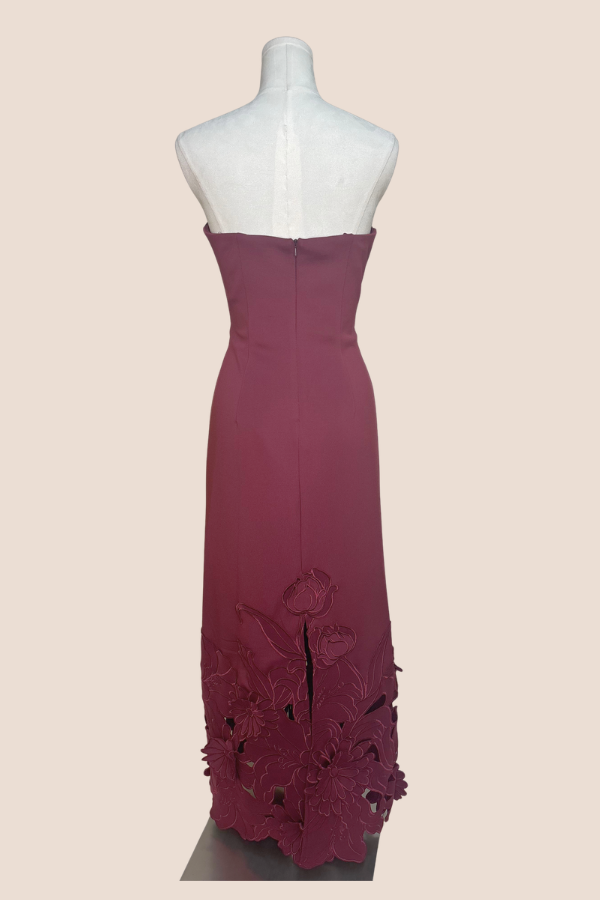 Strapless Open Work Hem Gown | Wine
