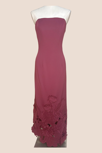 Strapless Open Work Hem Gown | Wine