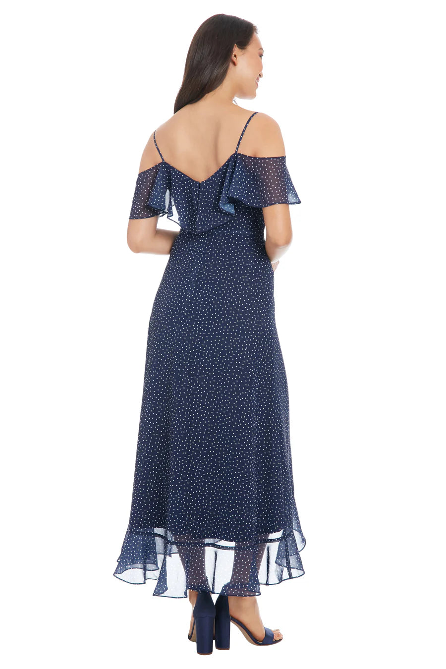 Cold Shoulder Ruffle Maxi Dress | Navy/White