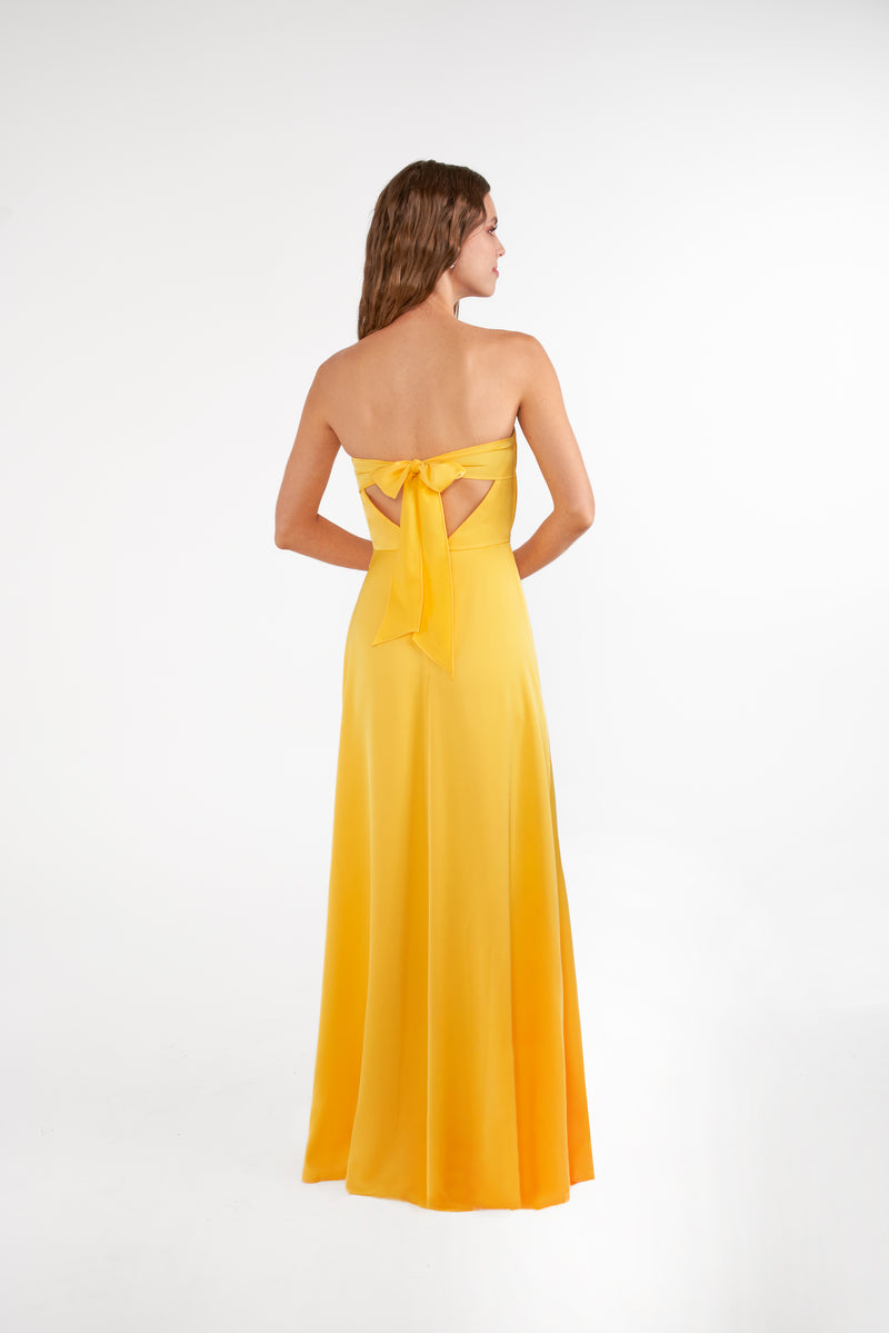 B2 B283011 Strapless Tie Back Crepe Back Charmeuse Gown