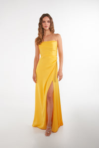 B2 B283011 Strapless Tie Back Crepe Back Charmeuse Gown