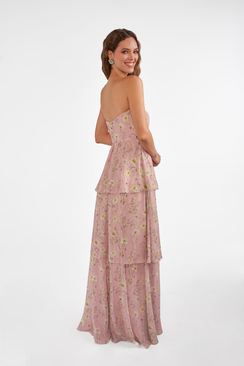 B2 B283018 Strapless Tiered Floral Gown