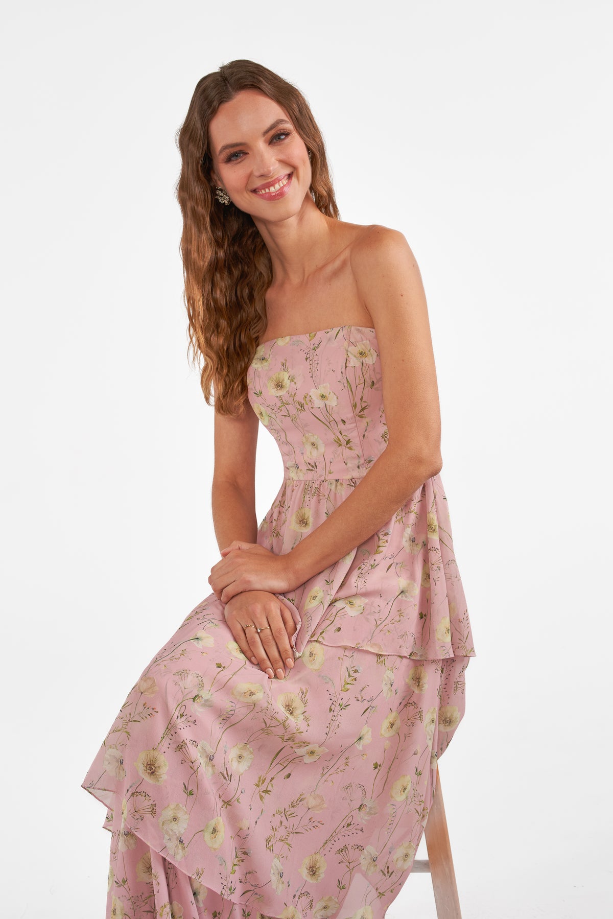 B2 B283018 Strapless Tiered Floral Gown