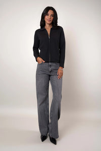 Flat Knit Zip Cardigan | Black, Cappuccino
